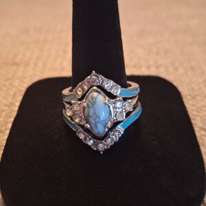 Turquoise & Rhinestones 3pc Ring Set